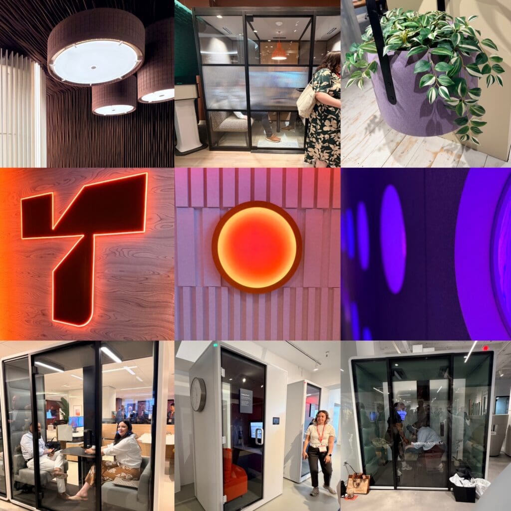 acoustic ceilings walls, light fixtures planters, phone booths